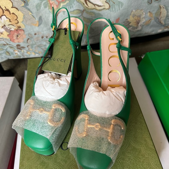 Gucci Nappa Charlotte shamrock leather sling back heels nwt - Picture 4 of 4